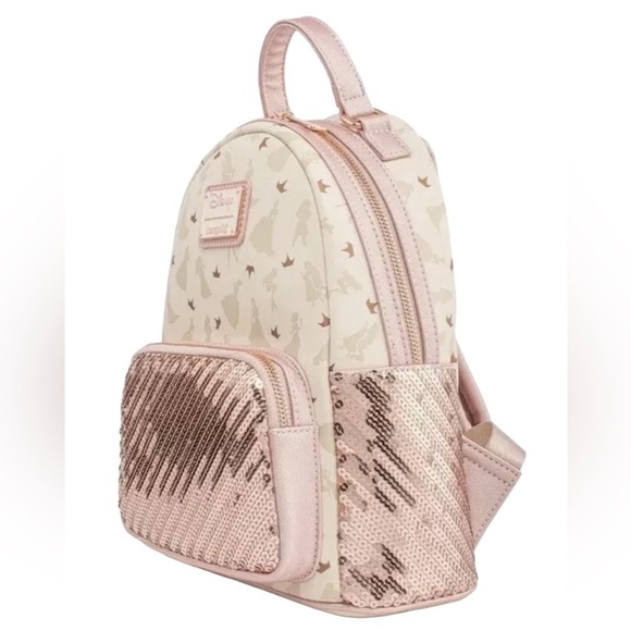 Loungefly Disney Ultimate Princess Sequin Rose Gold Mini Backpack
